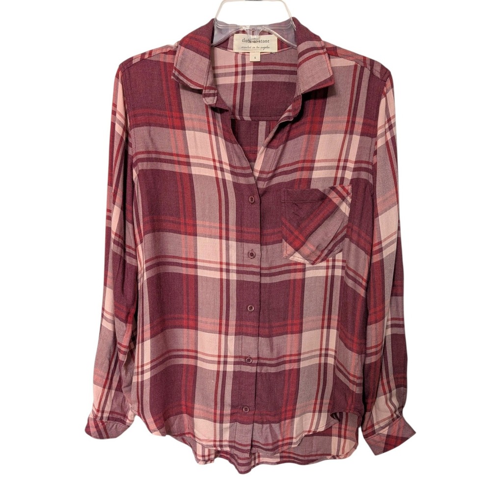 Cloth & Stone Burgundy Red And Pink Plaid Button Down Shirt Womens Small